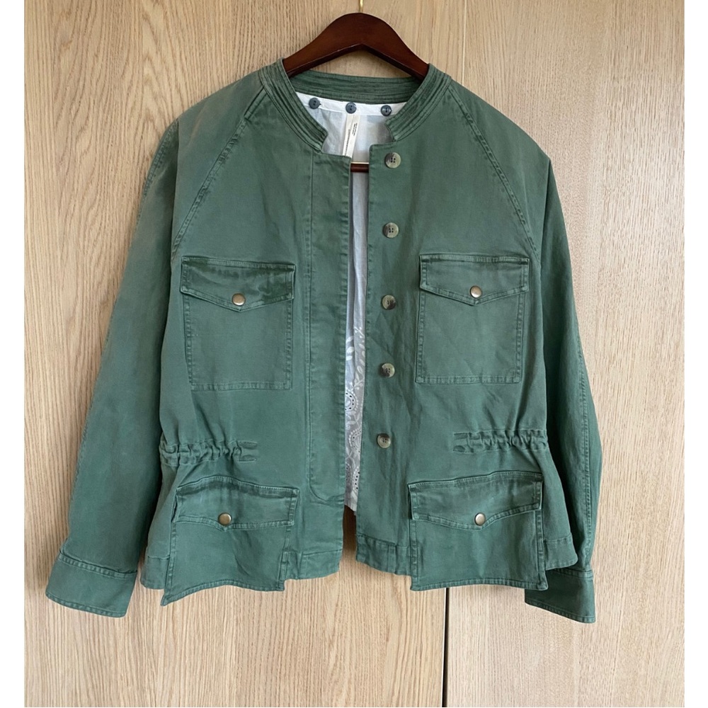 NWOT Anthropologie Lace Detail Utility Jacket Army Green & White Size Small